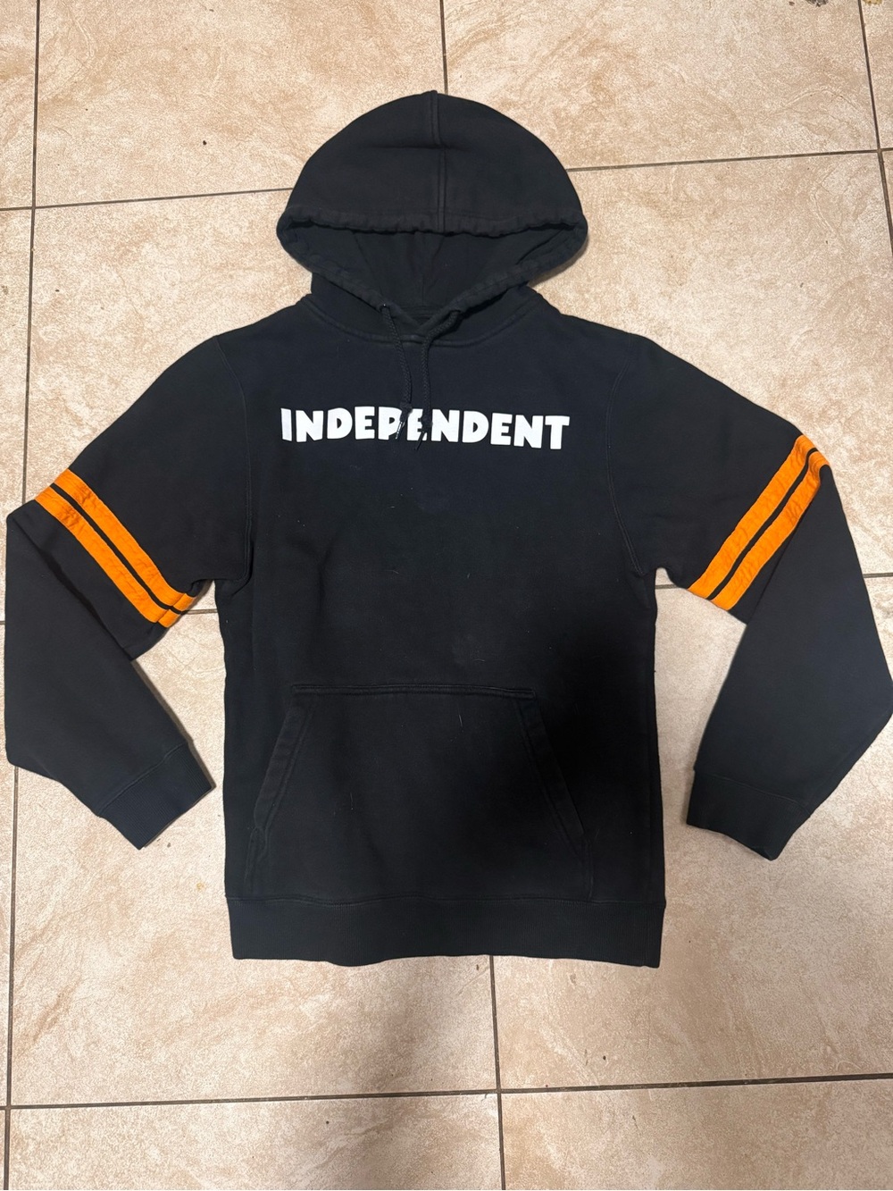 Black Hoodie with yOrange Sleeve Stripes
